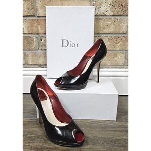 Christian Dior Pumps Womens 39.5 Black Good Miss Dior Patent Peep Toe Platform